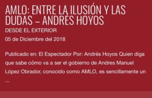 "AMLO: Entre la ilusión y las dudas", de Andrés Hoyos - Desde el Exterior